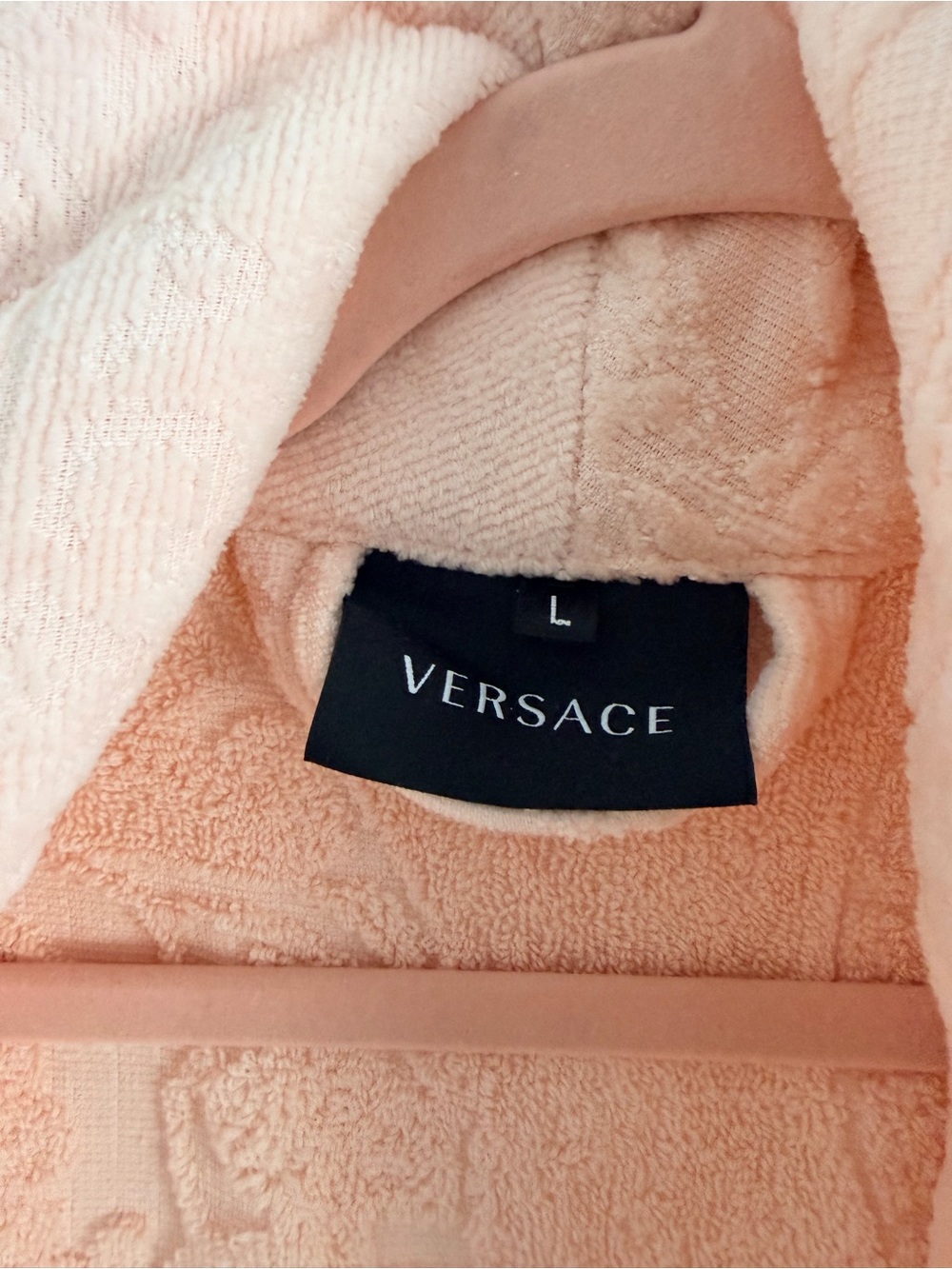 Versace Pink Plush Long Robe with Gold Medallion Trim - Picture 6 of 8